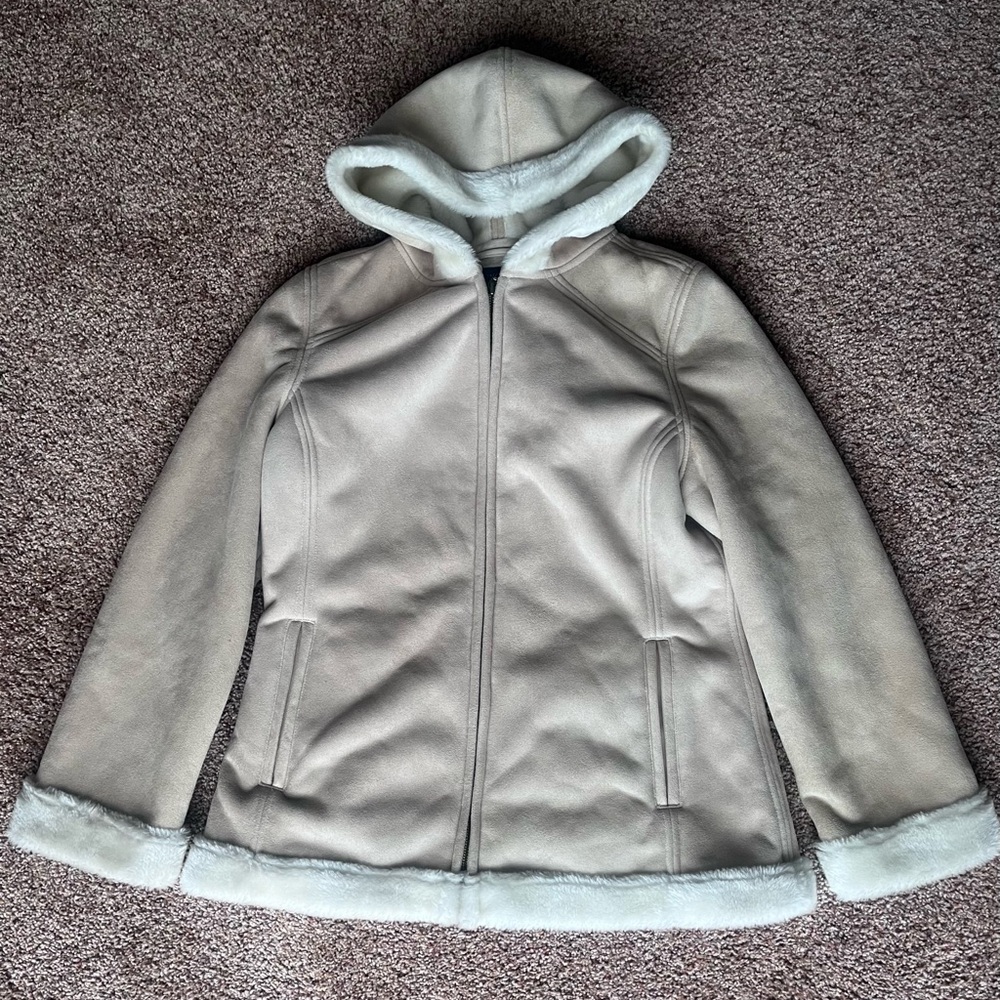 Cream and White Sonoma Sherpa Suede‎ Zip-Up Jacket